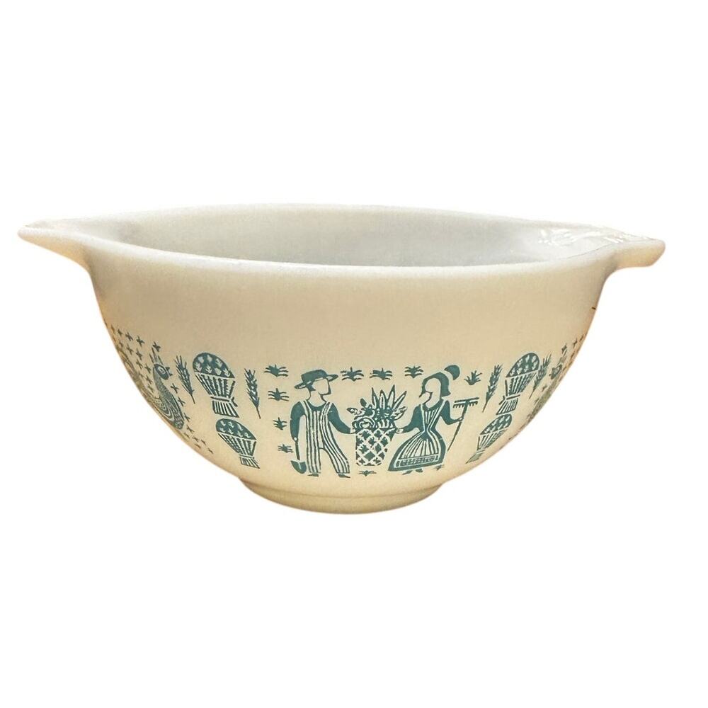 Vintage Pyrex Amish Butterprint Cinderella Bowl 441 Turquoise Blue White 1.5 Pt